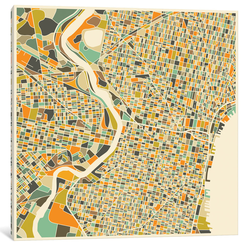 "Abstract City Map of Philadelphia" by Jazzberry Blue, 37x37x1.5