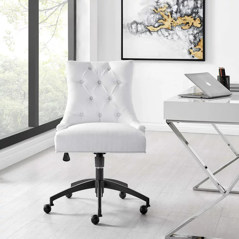 Vintage Office Chair, Hourglass Back With Button Tufting & Nailhead, White