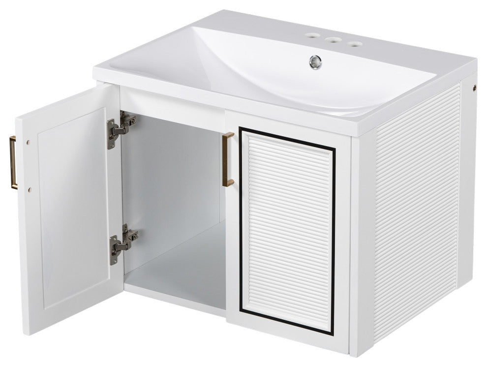 24 inch MDF Wall-Mounted Bathroom Vanity Set Integrated Ceramic Sink