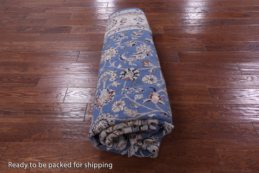 7' Square Wool and Silk Persian Nain Hand Knotted Rug Q11620