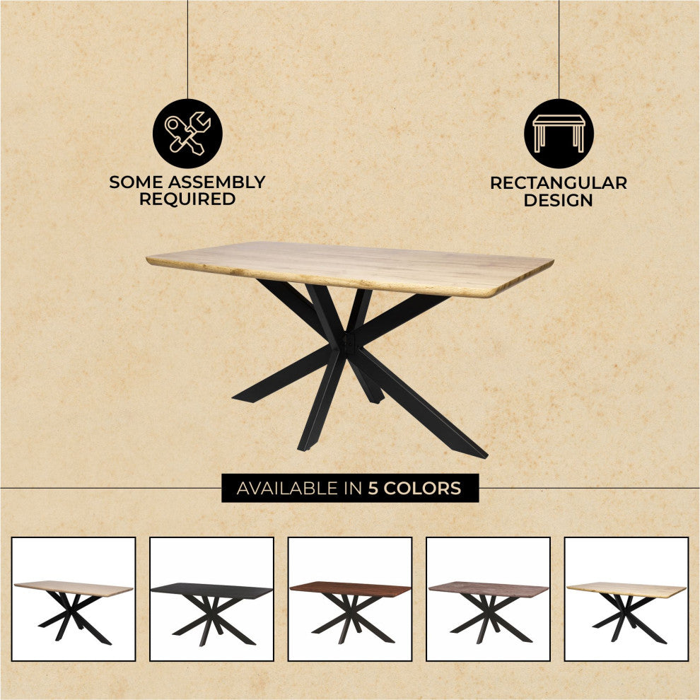 Ravenna 63" MDF Dining Table With X-Cross Geometric Metal Base, Maple