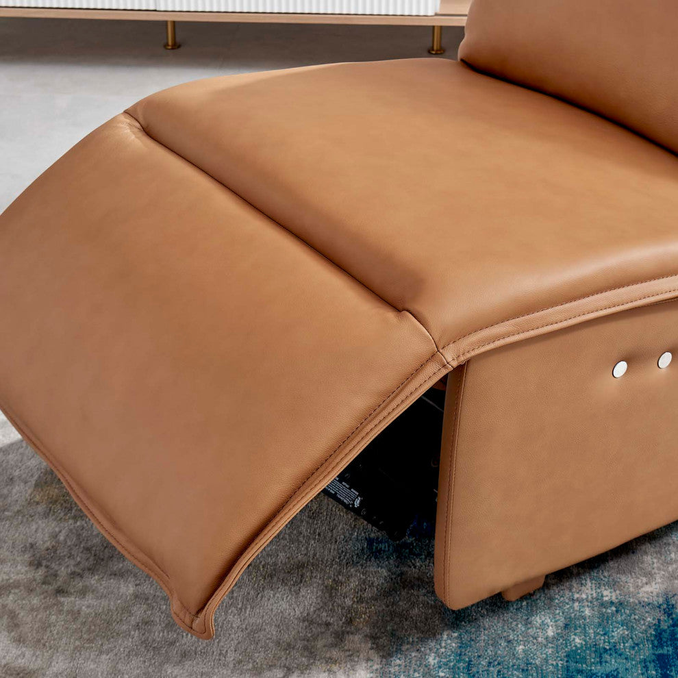 Accent Recliner Chair, Leather, Tan, Modern, Living Lounge Hotel Hospitality