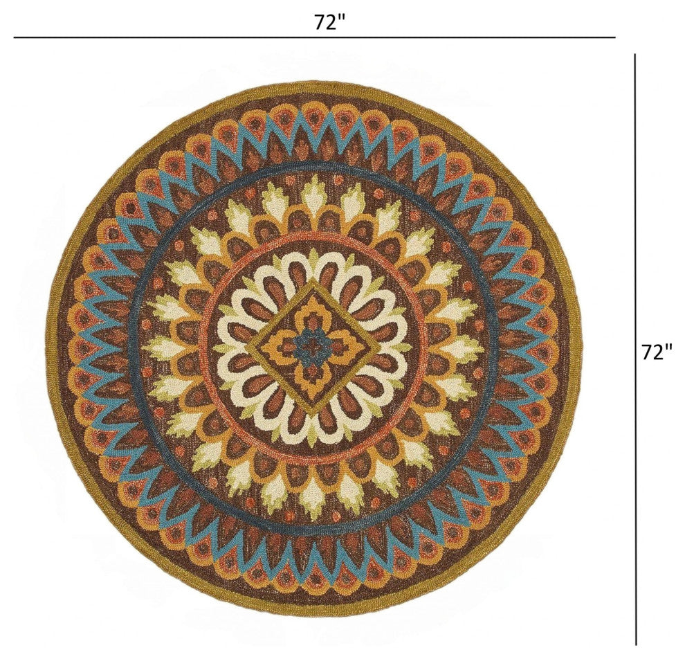 6" Round Brown Bohemian Mandala Area Rug