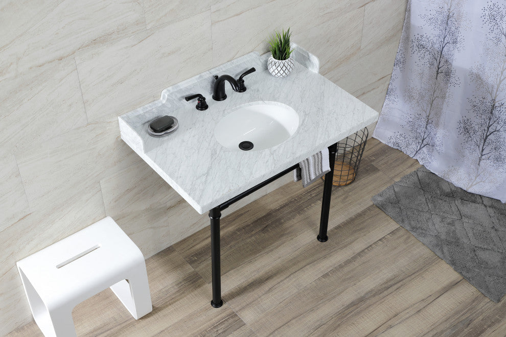 Kingston Brass LMS3622M80ST 36" Carrara Marble Console Sink, Legs