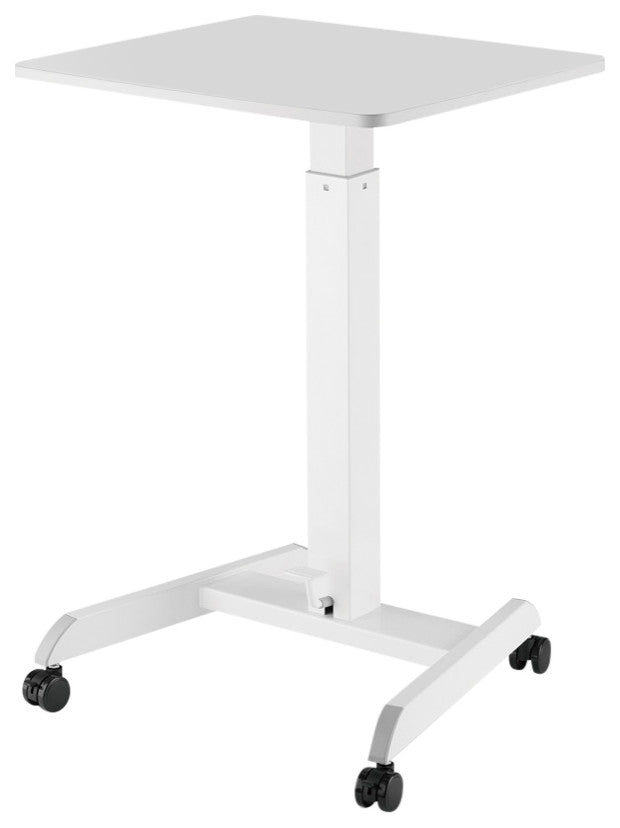 Mobile Pedal Controlled Height Adjustable Sit Stand Desk, Compact Size, White