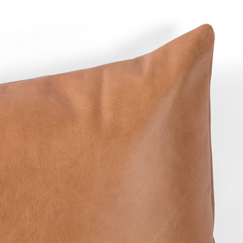 Leather and Linen Pillow-Buttersctch-16x24