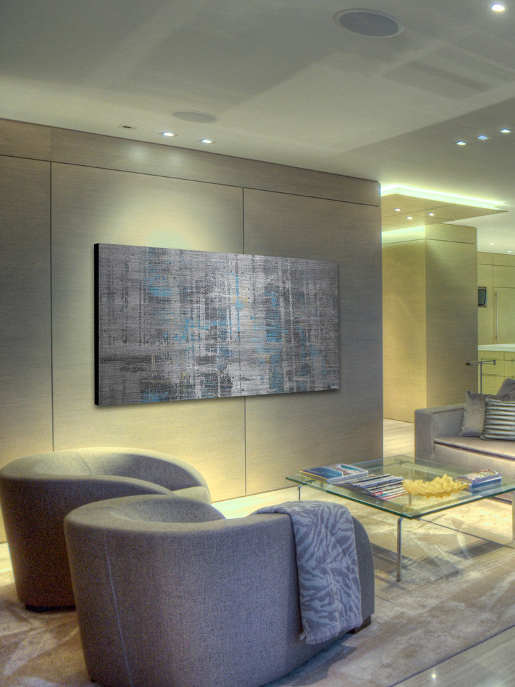 "Hints of Blue" Painting Print on Brushed Aluminum, 36"x18"