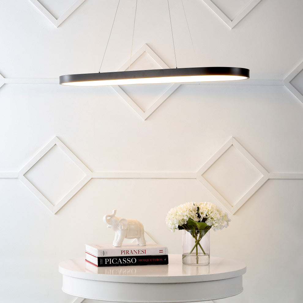 Nolan 38.75" Modern Bohemian Iron Linear Integrated LED Pendant, Black