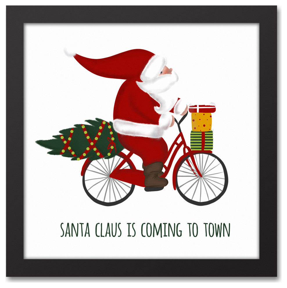 Santa's Bike 12x12 Black Framed Canvas