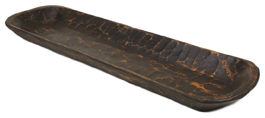 Extra Long Rustic Farmhouse Primitive Wooden Dough Bowl, Black, Long