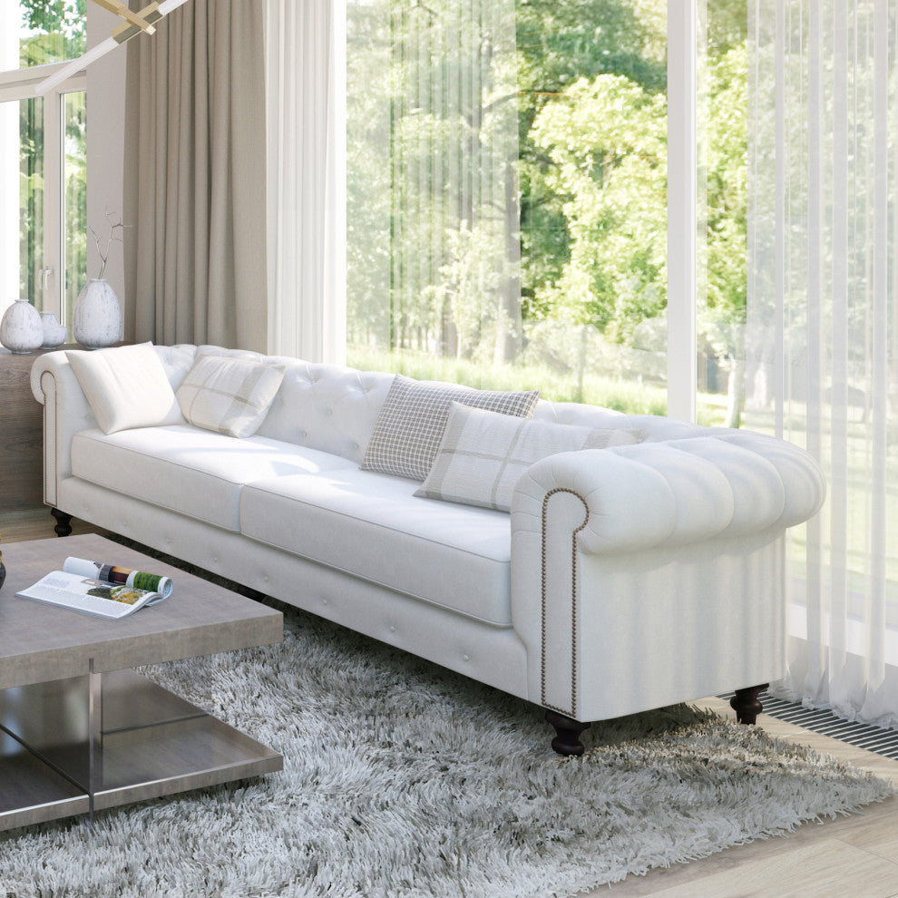 Nativa Interiors London 103" Sofa, Off White, Deep Plush Depth
