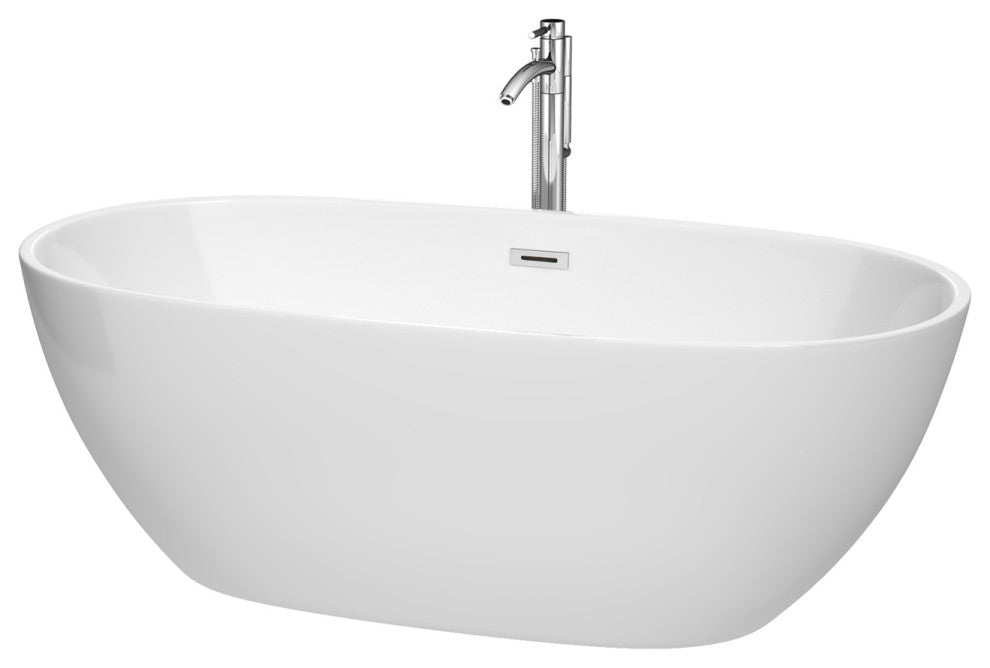 Juno Freestanding Bathtub, Polished Chrome Trim, 67", Faucet in Chrome