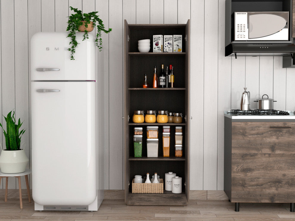 Virginia Double Door Storage Cabinet with 5 Shelves, Dark Brown