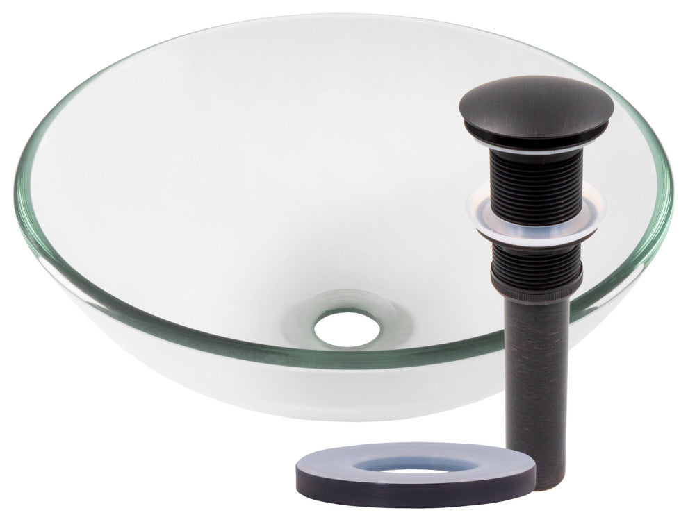 Bonificare TIG-8048 Clear Round Tempered Glass Vessel Bathroom Sink and Drain, Oil Rubbed Bronze