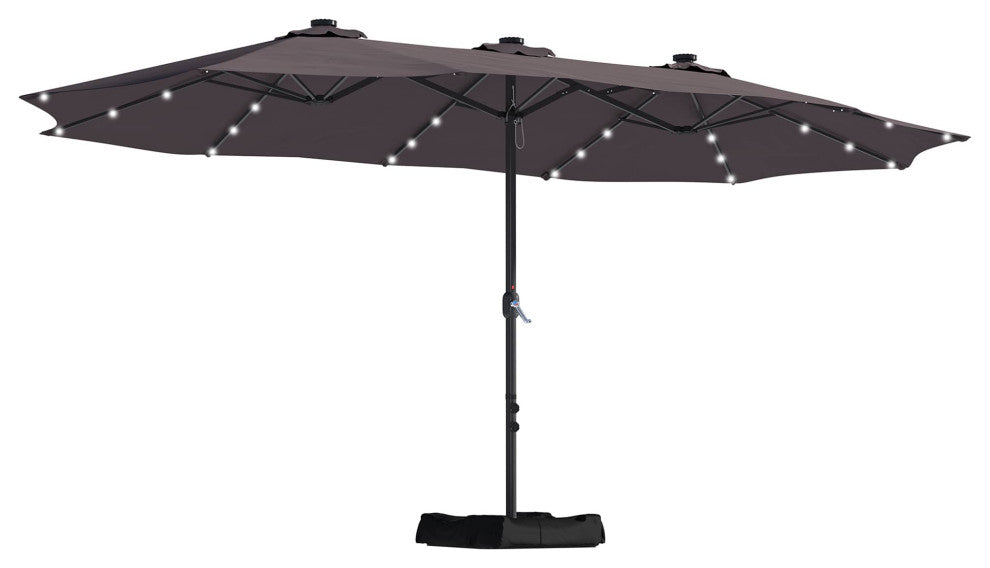 15ft  patio double-sided umbrella with crank and base, Coffee