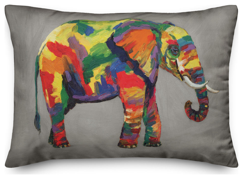 Bright Elephant on Gray 14x20 Indoor/Outdoor Pillow