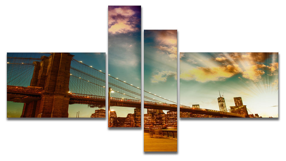 Relaxing in Brooklyn Bridge Park, Cityscape Canvas Art Print, 60"x32", 4 panels