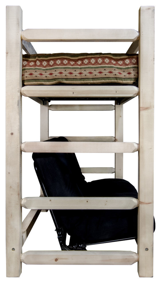 Twin Bunk Bed Over Full Futon Frame With Mattress, Ready To Finish, Ready to Fin
