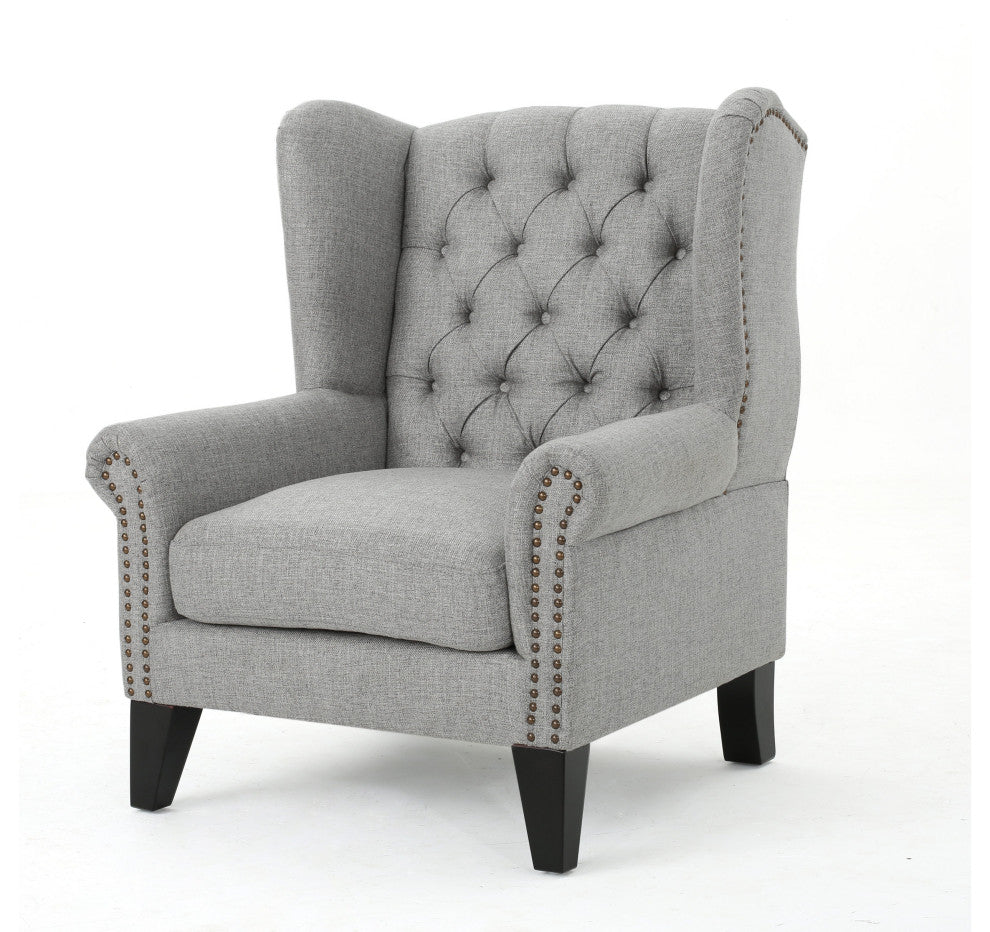 GDF Studio Lainie Traditional Tufted Winged Fabric Accent Chair, Gray