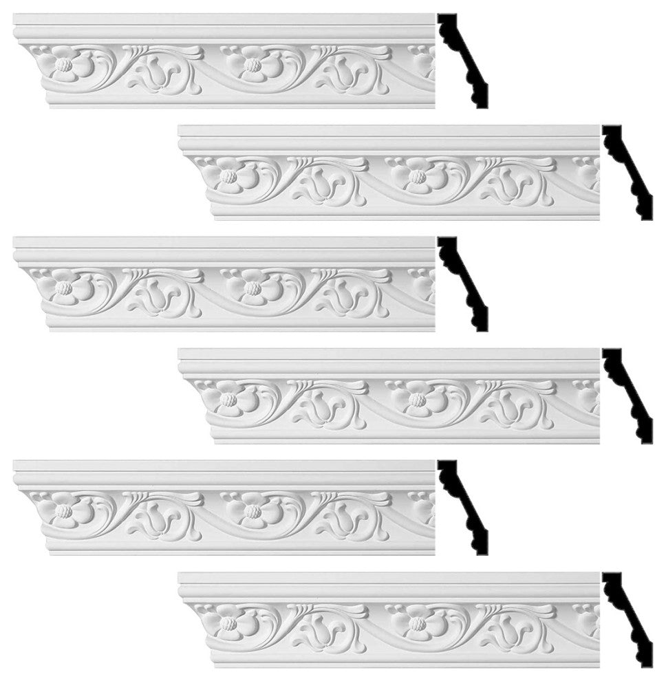 Ornate Cornice White Urethane Sainte Anne Design 6 Pieces Totaling 576" Length