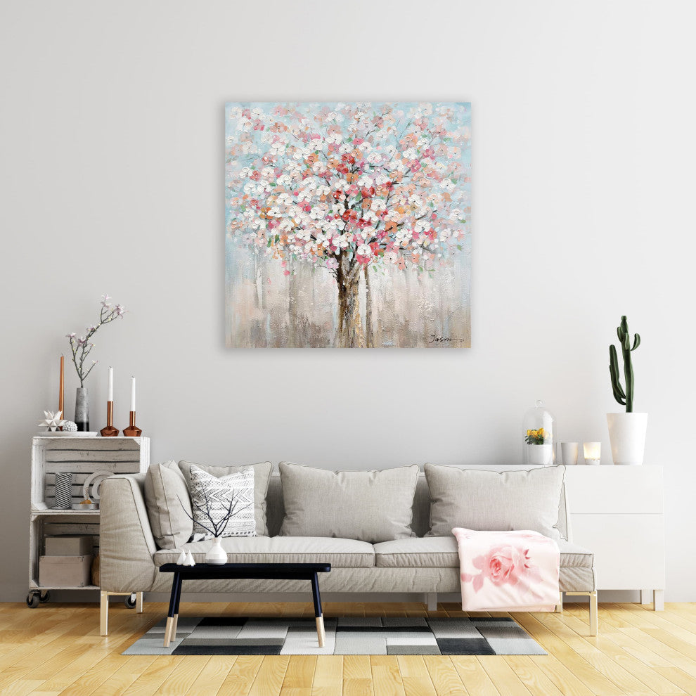 "Spring Disposition" - Abstract Textured Peach Blossom Art on Wrapped Canvas