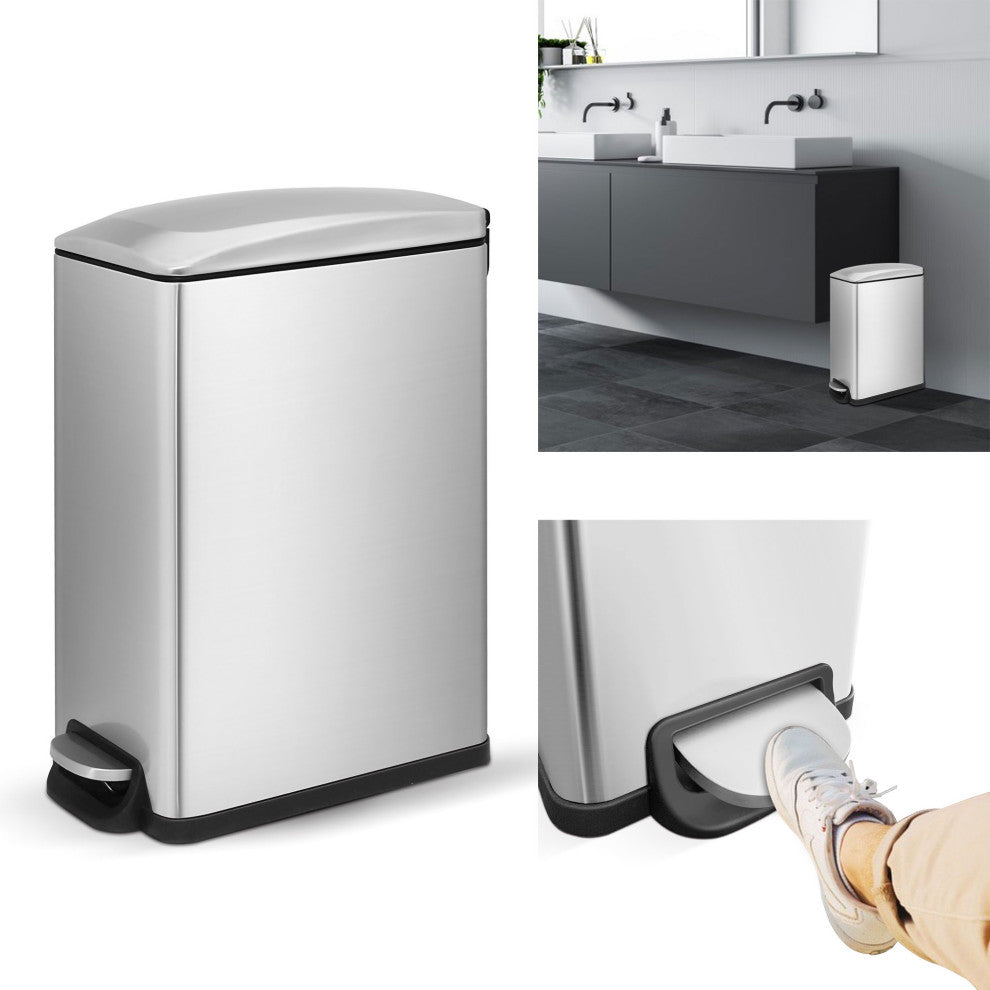 2.6 Gal Fingerprint Free Stainless Steel Slim Rectangular Step-on Trash Can