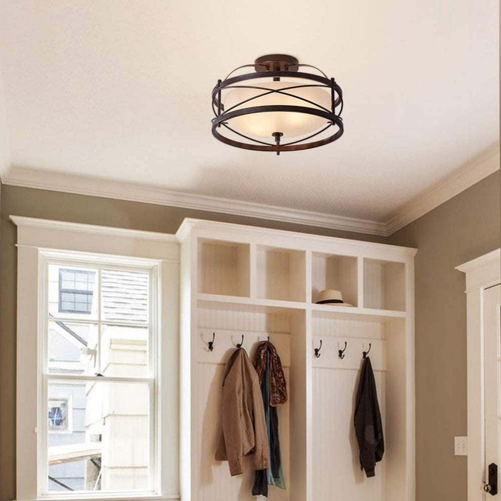 2 light Semi Flush Mount Rustic Ceiling Light industrial drum ceiling light fixt