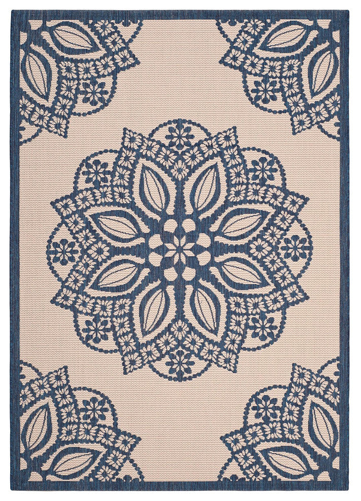 Safavieh Courtyard Cy6139-258 Outdoor Rug, Beige/Navy, 5'3" X 7'7"