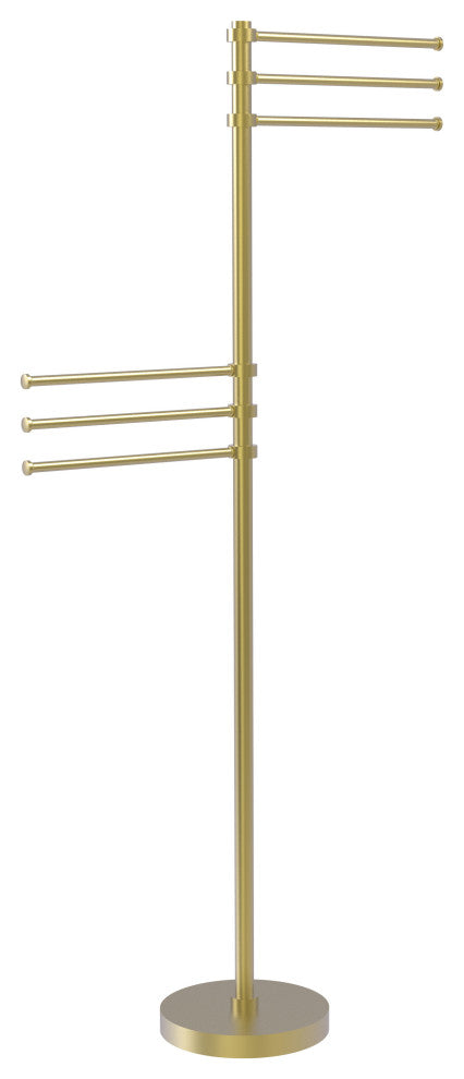 Towel Stand with 6 Pivoting 12" Arms, Satin Brass