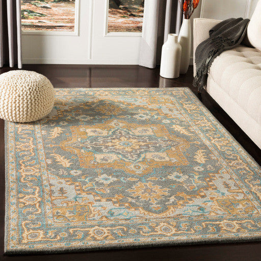 Surya Tabriz TBZ-1002 8'x10' Rug, Medium Gray/Tan/Light Gray/Cream/Teal