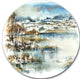 Wide Blue Winter Lake Watercolor, Landscape Round Wall Art, 11"