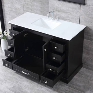 Dukes 48" Espresso Single Square Sink Vanity with Quartz Top, With Mirror