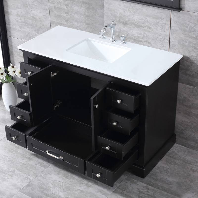 Dukes 48" Espresso Single Square Sink Vanity with Quartz Top, With Mirror