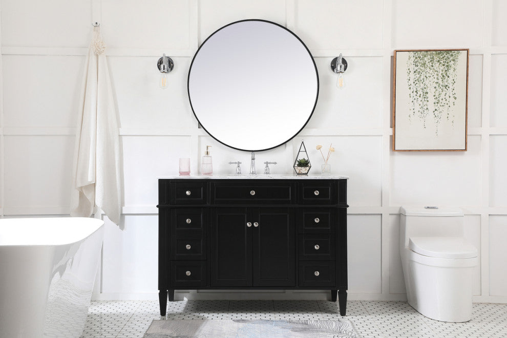 Home Living Vanity with Carrara White Marble Countertop, Black, 48", Single Sink