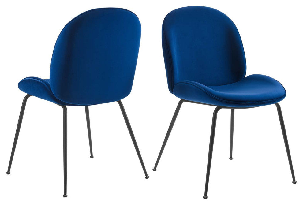 Side Dining Chair, Set of 2, Velvet, Metal, Blue Navy, Modern, Bistro Restaurant