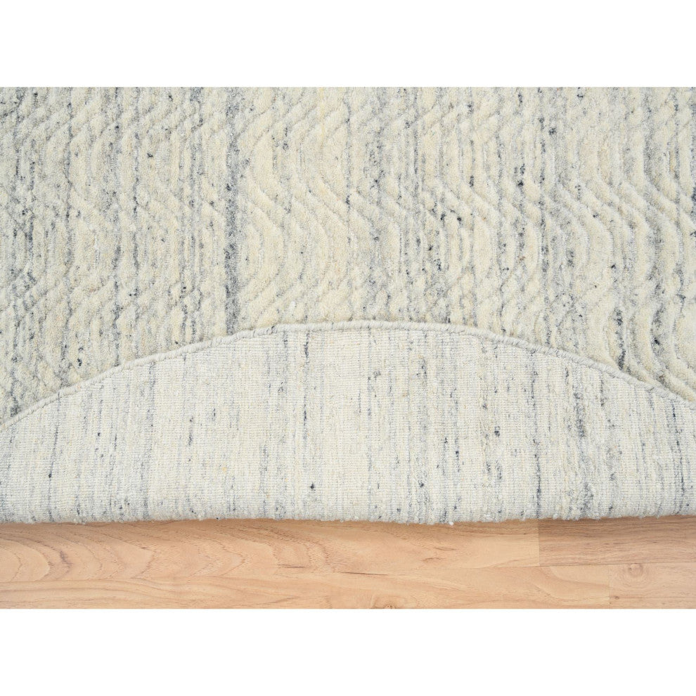 Beige, Soft Wool Hand Loomed, Variegated Modern Design, Round Rug, 6'0"x6'0"