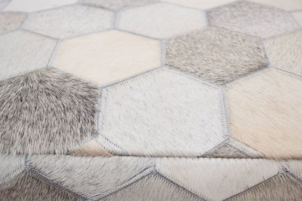 Decor Maisonette Geometric Hide Pouf Eli, Ivory, 18"
