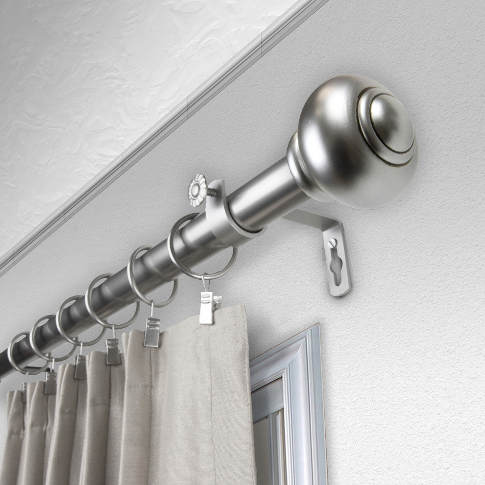 Bedpost 1" Curtain Rod, Satin Nickel, 66"-120"