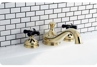 Heritage Onyx Roman Tub Filler w/ Black Porcelain Cross H& le, Oil Rubbed Bronze