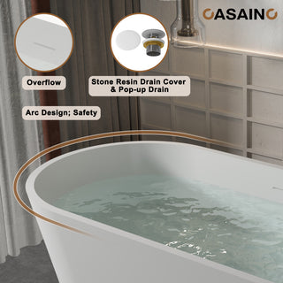 59in White Solid Surface Freestanding Soaking Bathtub with Drain, 59in