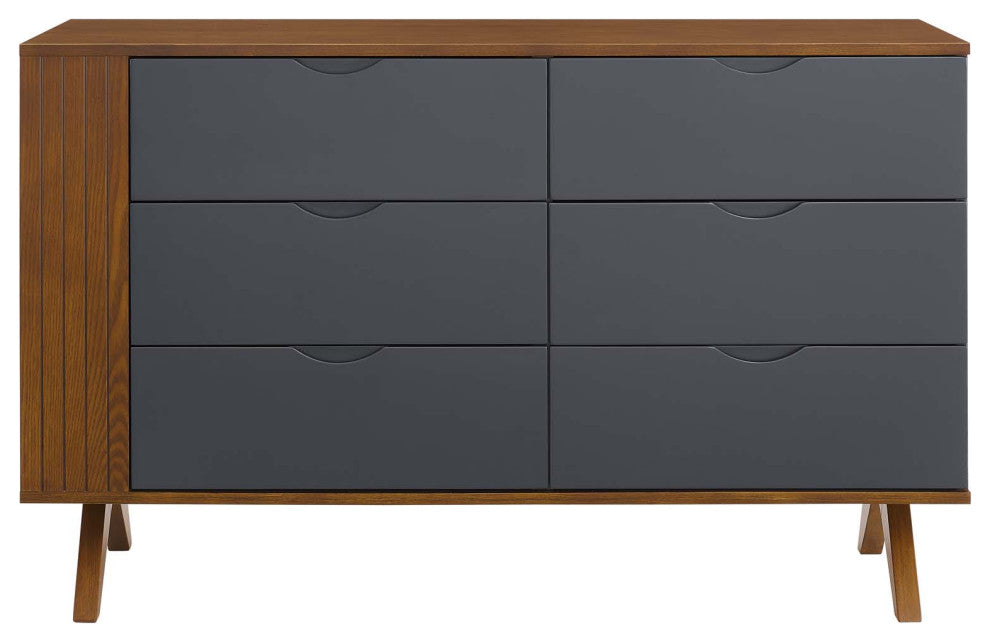 Dresser Drawer Chest Mirror Set, Walnut, Wood, Modern, Mid Century Guest Suite