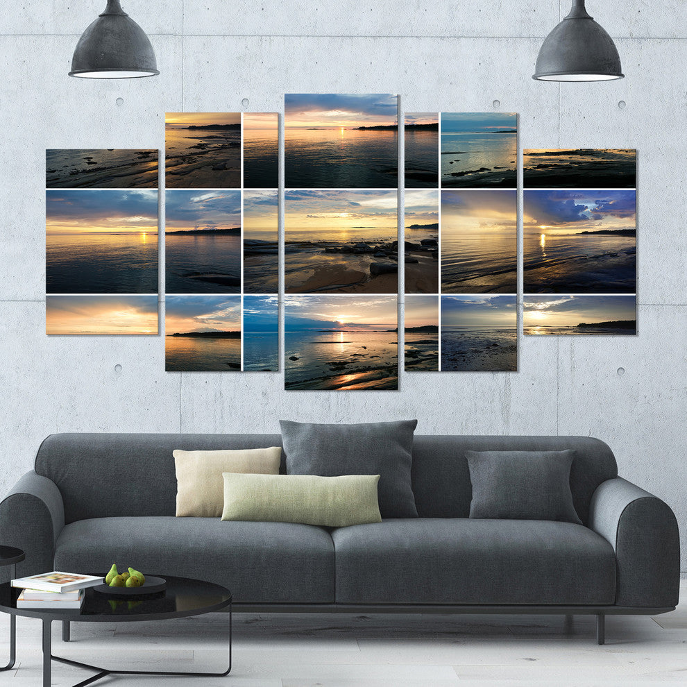 Sea Sunset Collage, Landscape Canvas Art Print, 60"x32", 5 Panels