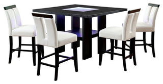 Furniture of America Jalen Wood 5-Piece LED Counter Table Set in Black