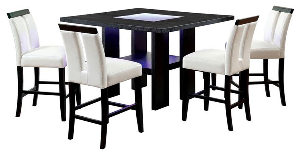 Furniture of America Jalen Wood 5-Piece LED Counter Table Set in Black