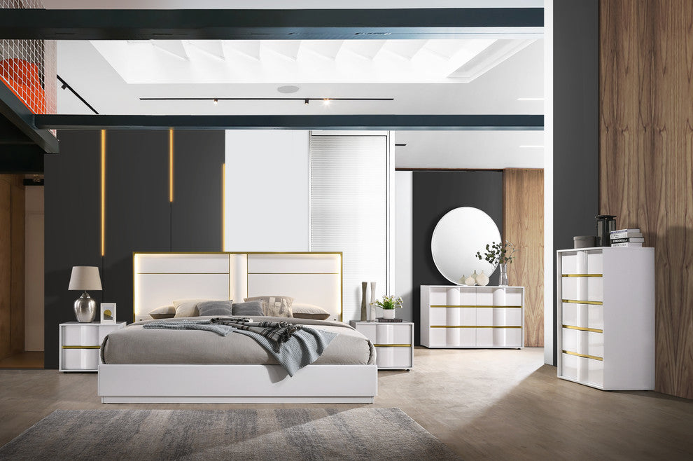 Havana Platform White With Gold Trimming Bed, Eastern King