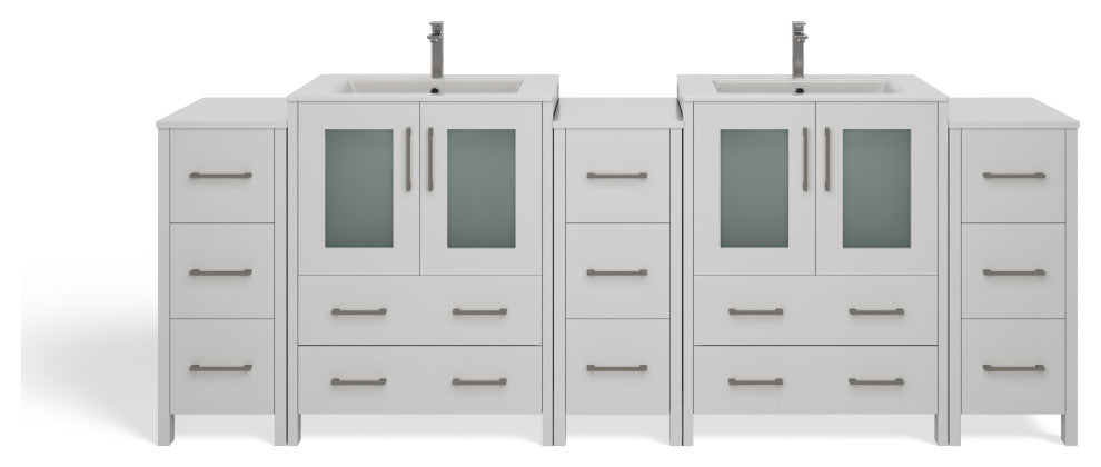 The Pullman Bathroom Vanity, White, 84", Double Sink, Freestanding
