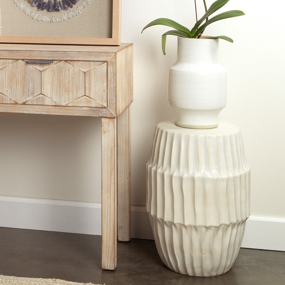 Modern Organic Shape Matte White Ripple Side Table Coastal Modern Drum Accent