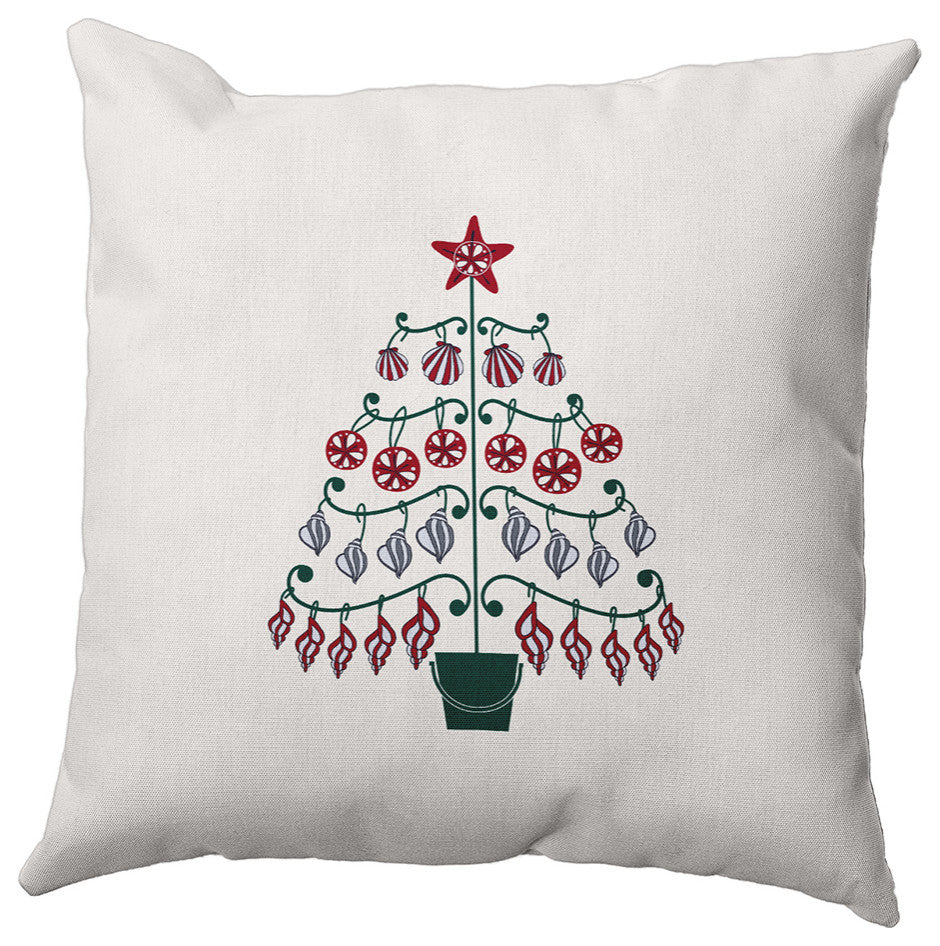 Christmas Green Colored Beach Tree Christmas Polyester Throw Pillow, 18"x18"