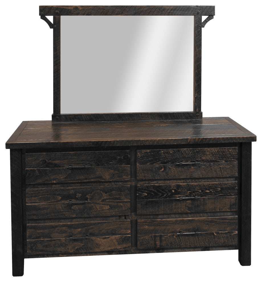 Rustic Barn Wood Style Timber Peg 6-Drawer, Dusk, Dresser and Mirror