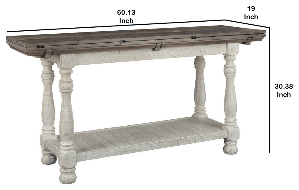 Benzara Flip Top Wooden Sofa Table With Open Bottom Shelf, Antique White
